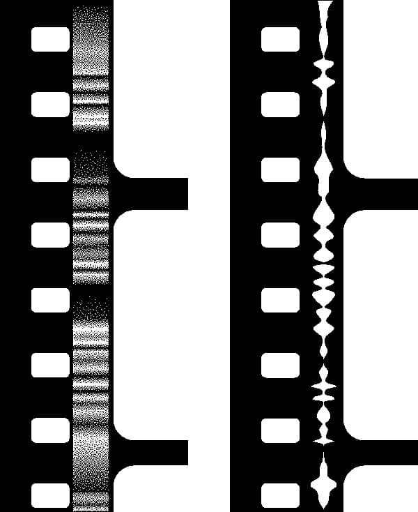 Optical film soundtrack - analoog geluidsspoor op filmstrip